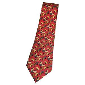 HERMÈS 7237 MA Silk Tie FRANCE Red Japanese Fan W:3.5" EUC